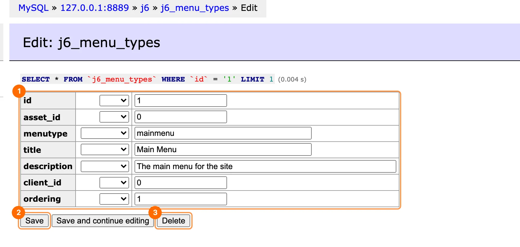 Edit a row in PX Adminer