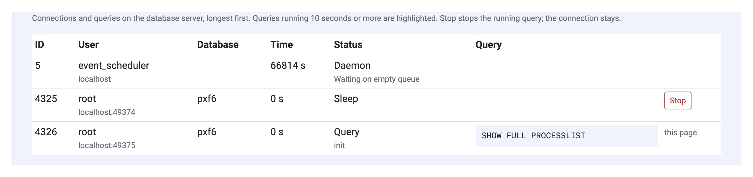 Running queries on the database server