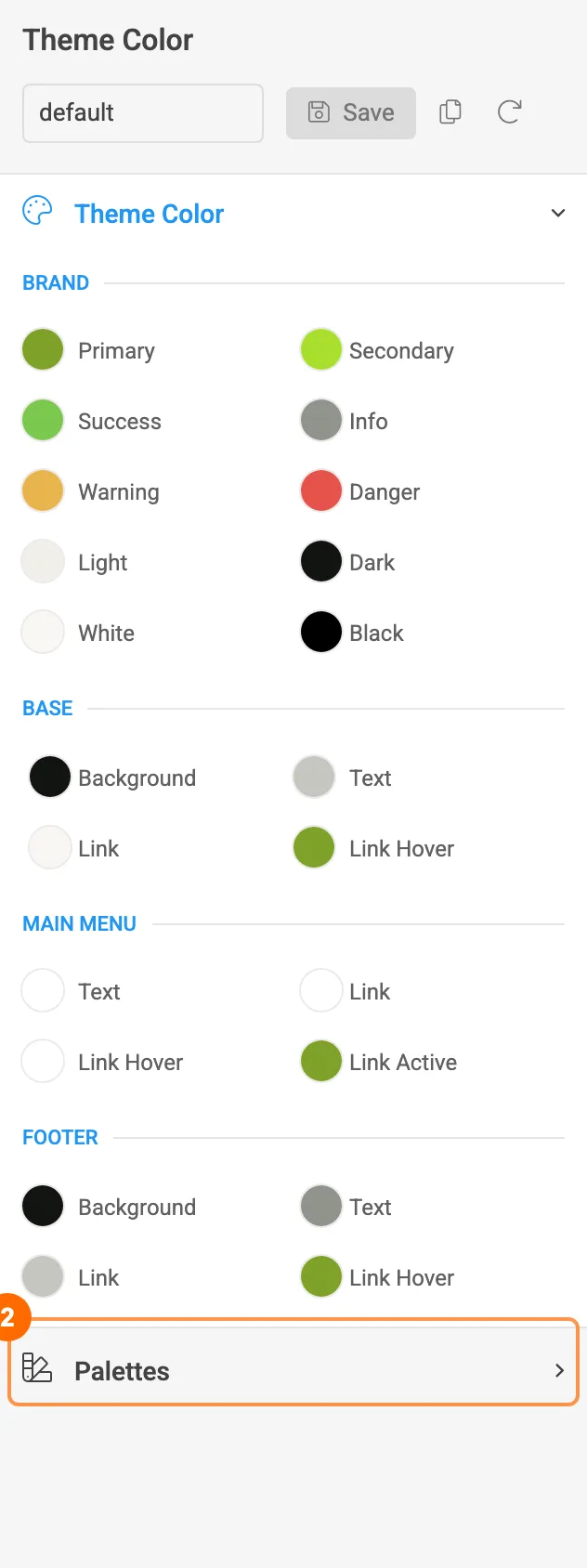 T4 Theme Color of PX Base: brand, base, menu and footer colours