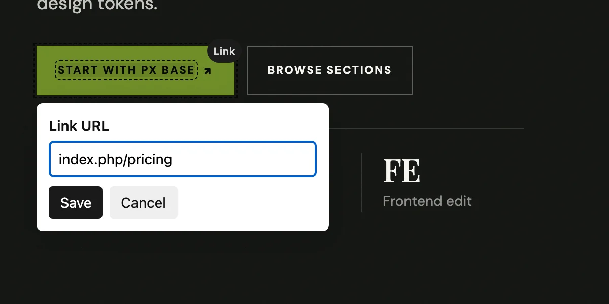 Link URL popup of PX Content