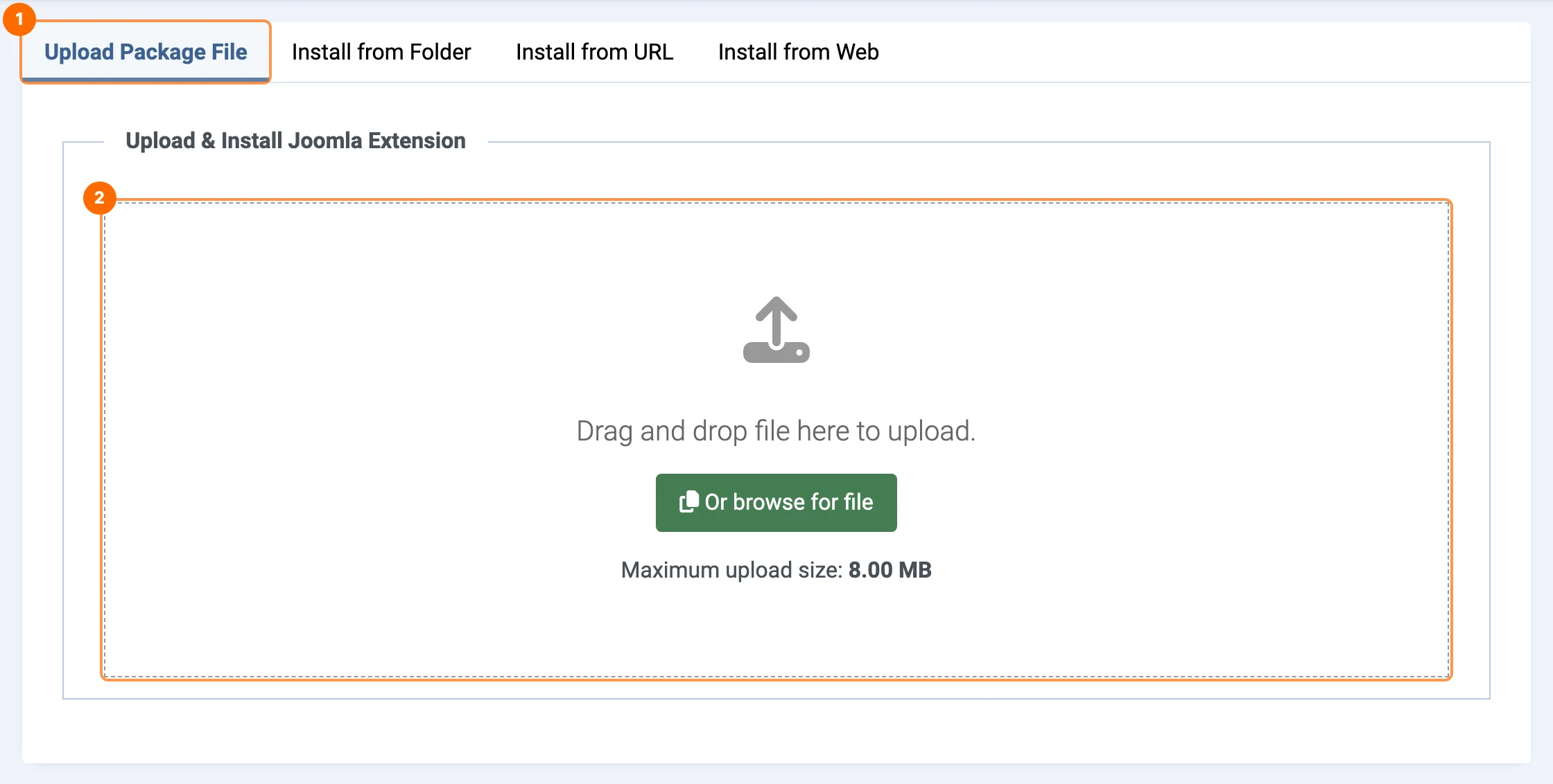 Install PX File Manager from System, Install, Extensions, Upload Package File