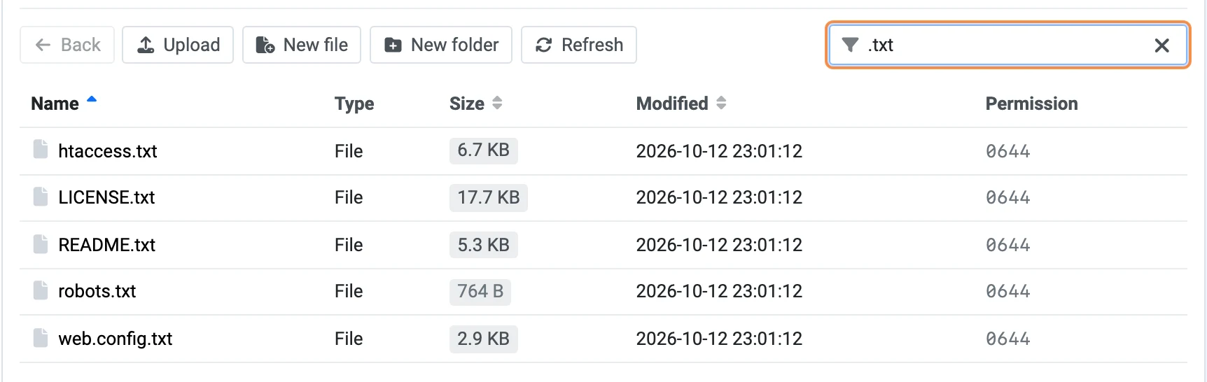 Filter the file list by .txt