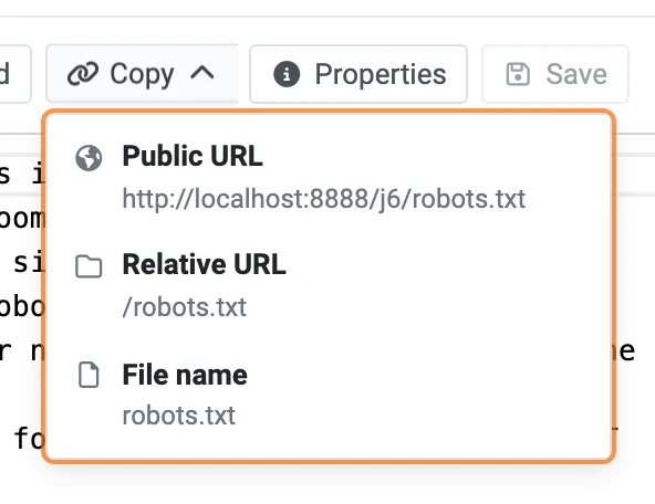 Copy menu with public URL, relative URL and file name