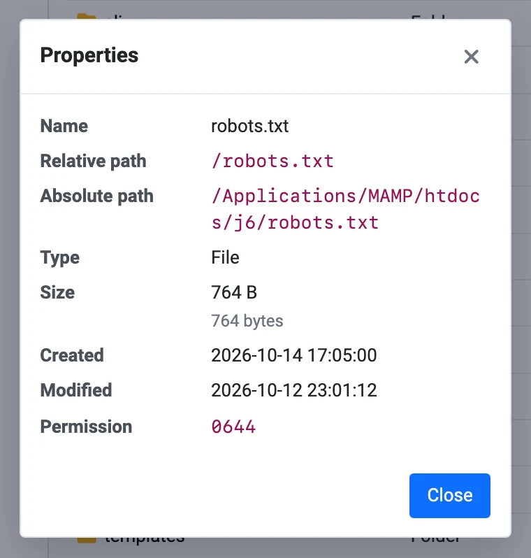 File properties dialog