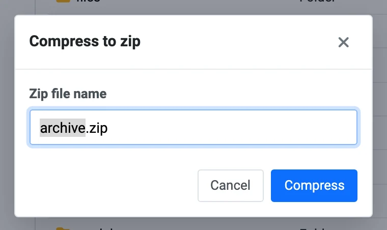 Compress to zip dialog
