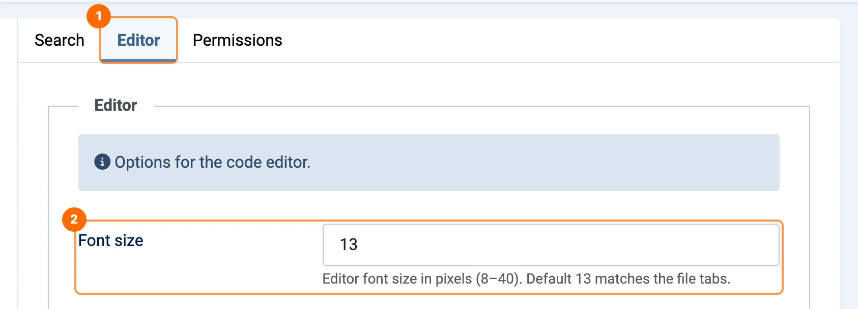 PX File Manager options, Editor tab, Font size