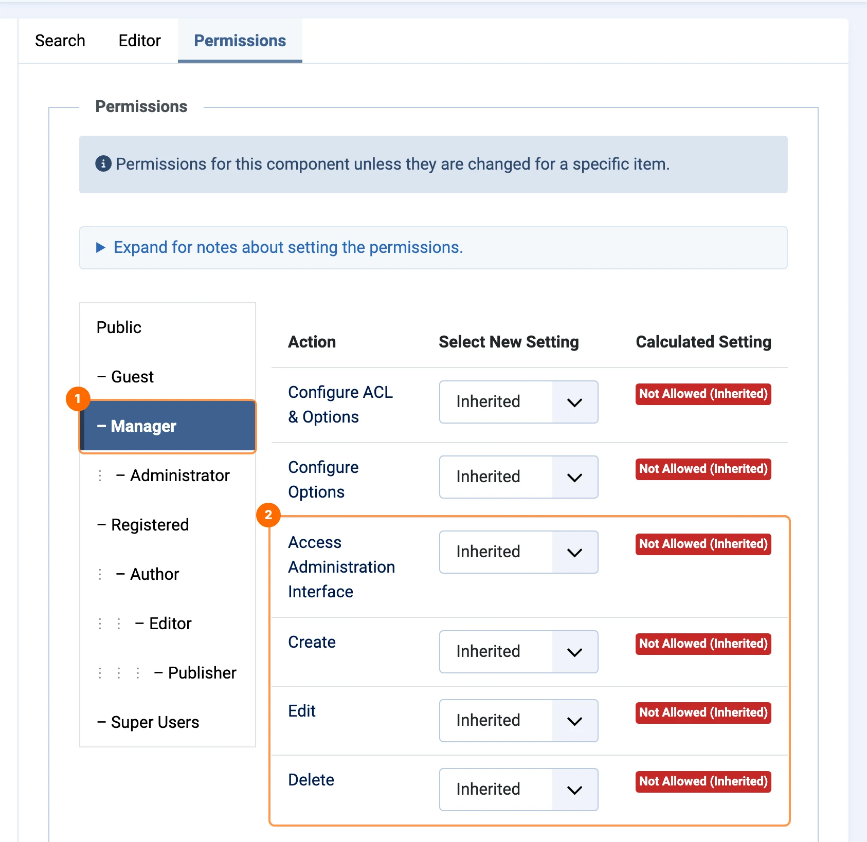 PX File Manager permissions for the Manager group