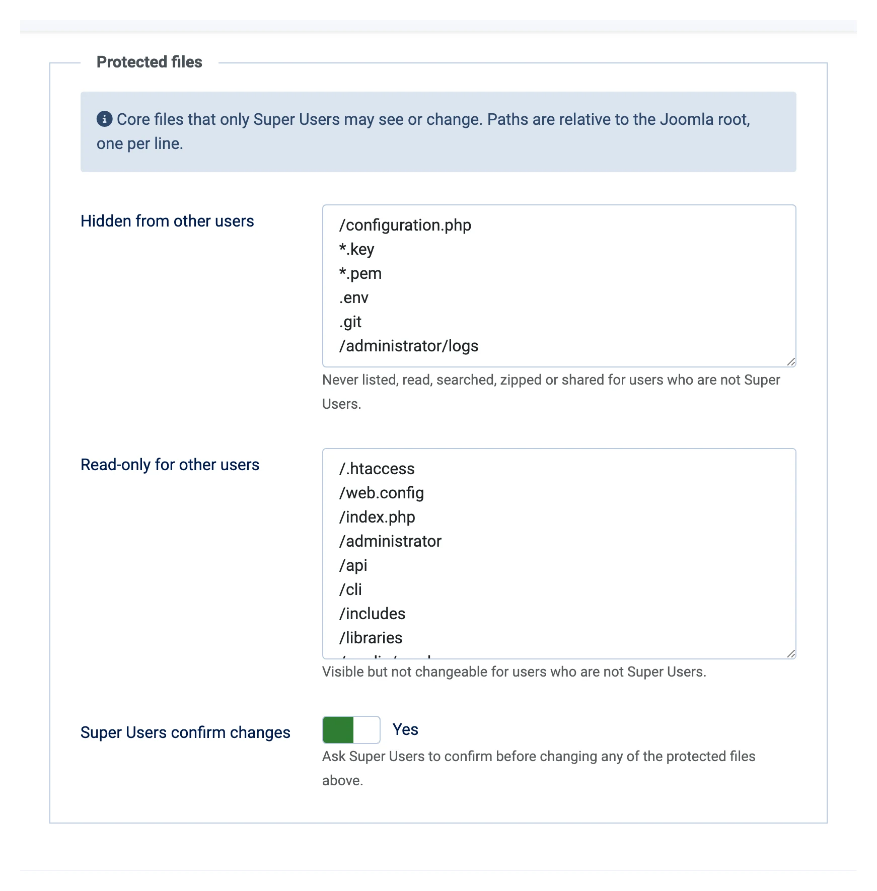 Protected files options