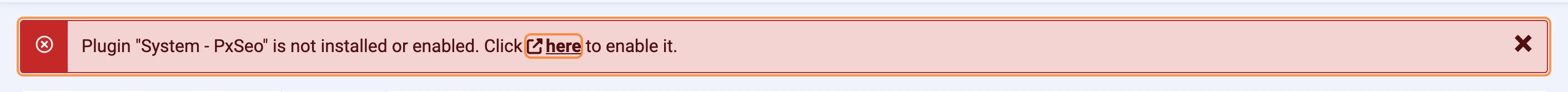 Message: the PxSeo plugin is not installed or enabled