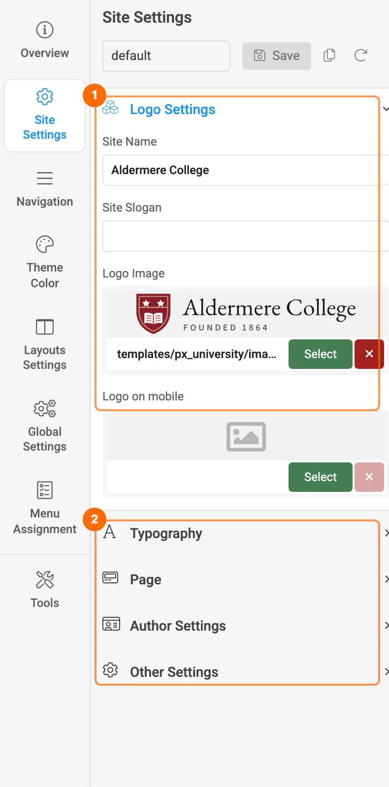 T4 Site Settings: logo and typography