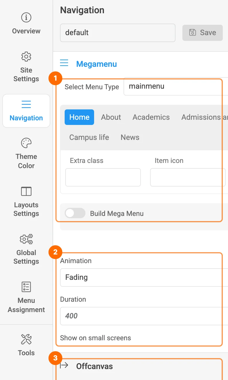 T4 Navigation: megamenu, animation and off-canvas