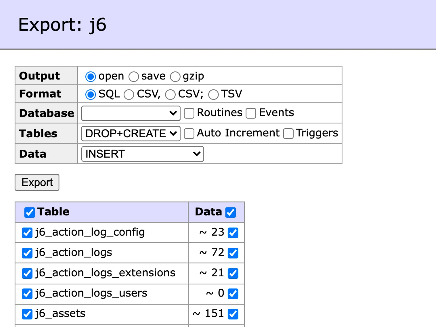PX Adminer: Back up and restore your Joomla database