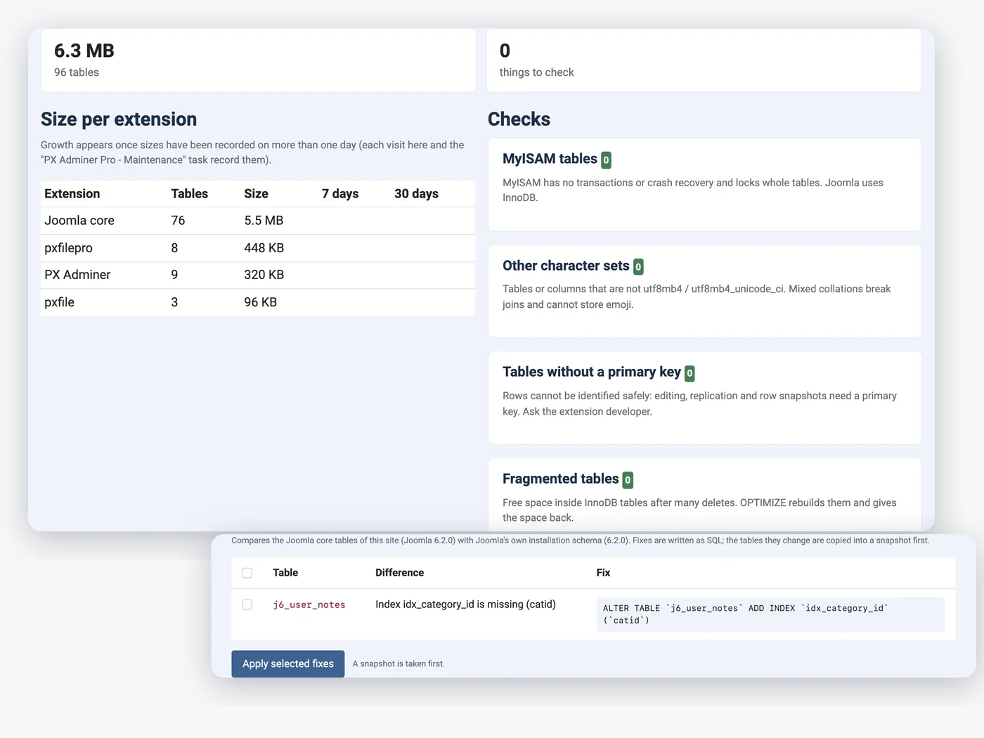 PX Adminer Pro: Health report, schema check and more