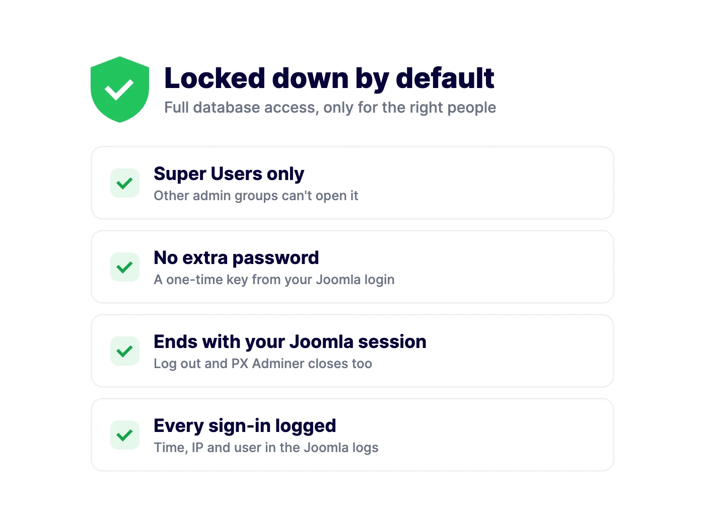 PX Adminer: Joomla Super Users only, no extra password
