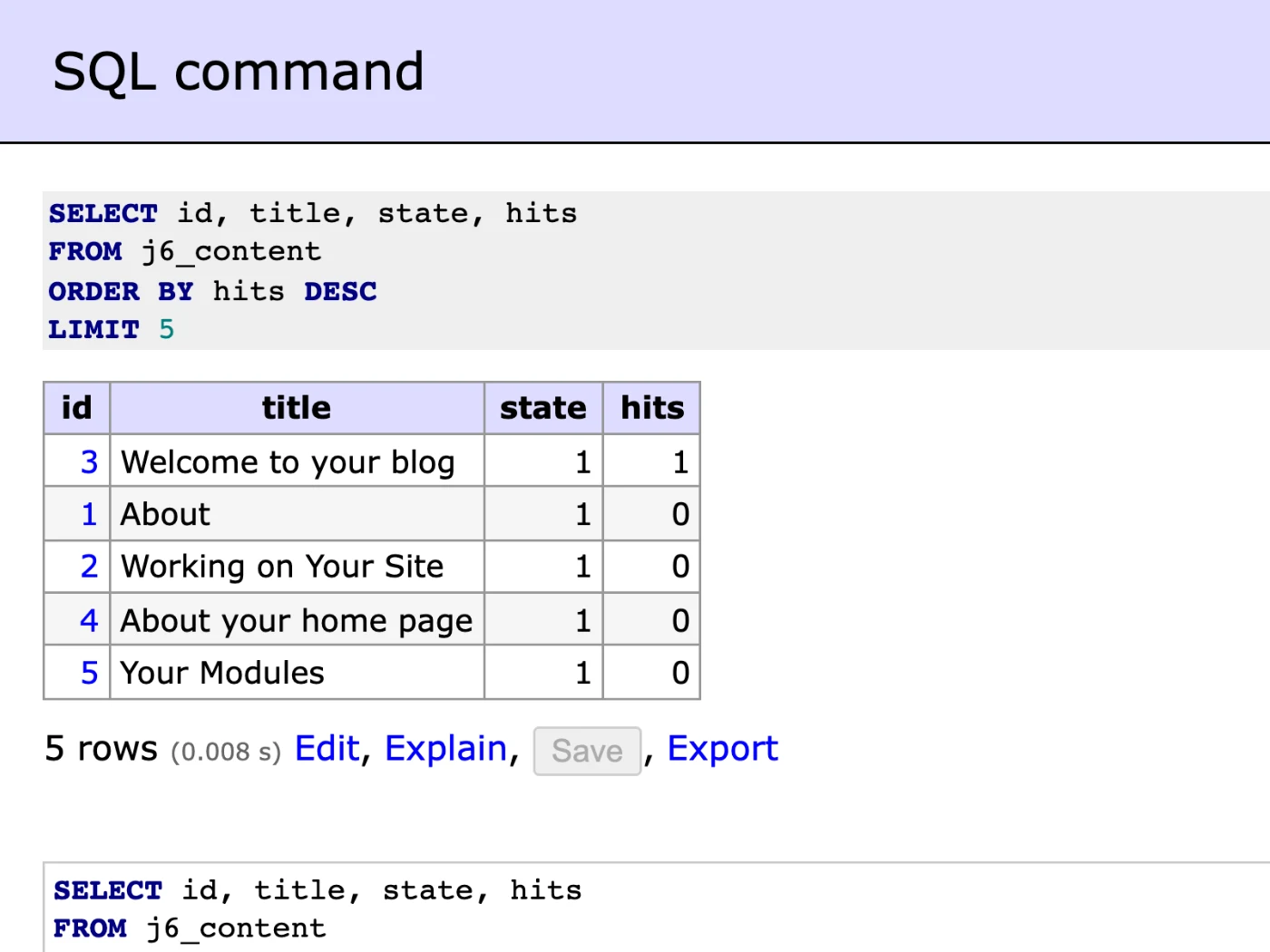PX Adminer: Run SQL on your Joomla database