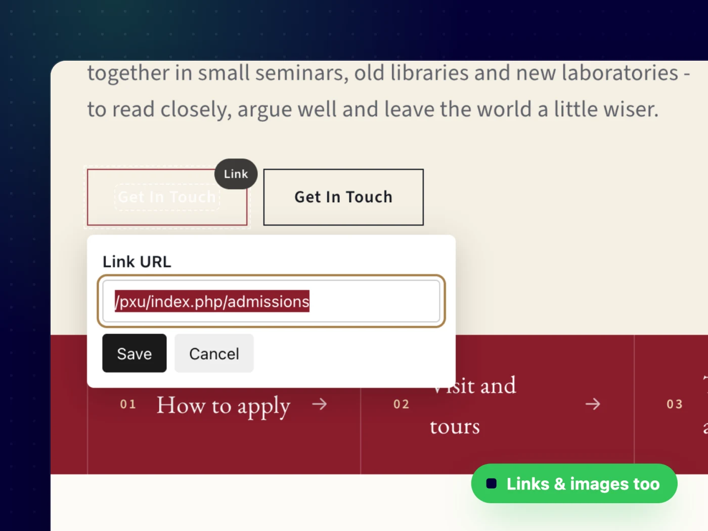 Change links and images on the page too