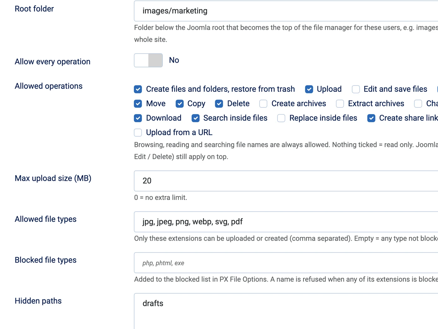 PX File Pro: Give each Joomla user group its own folder