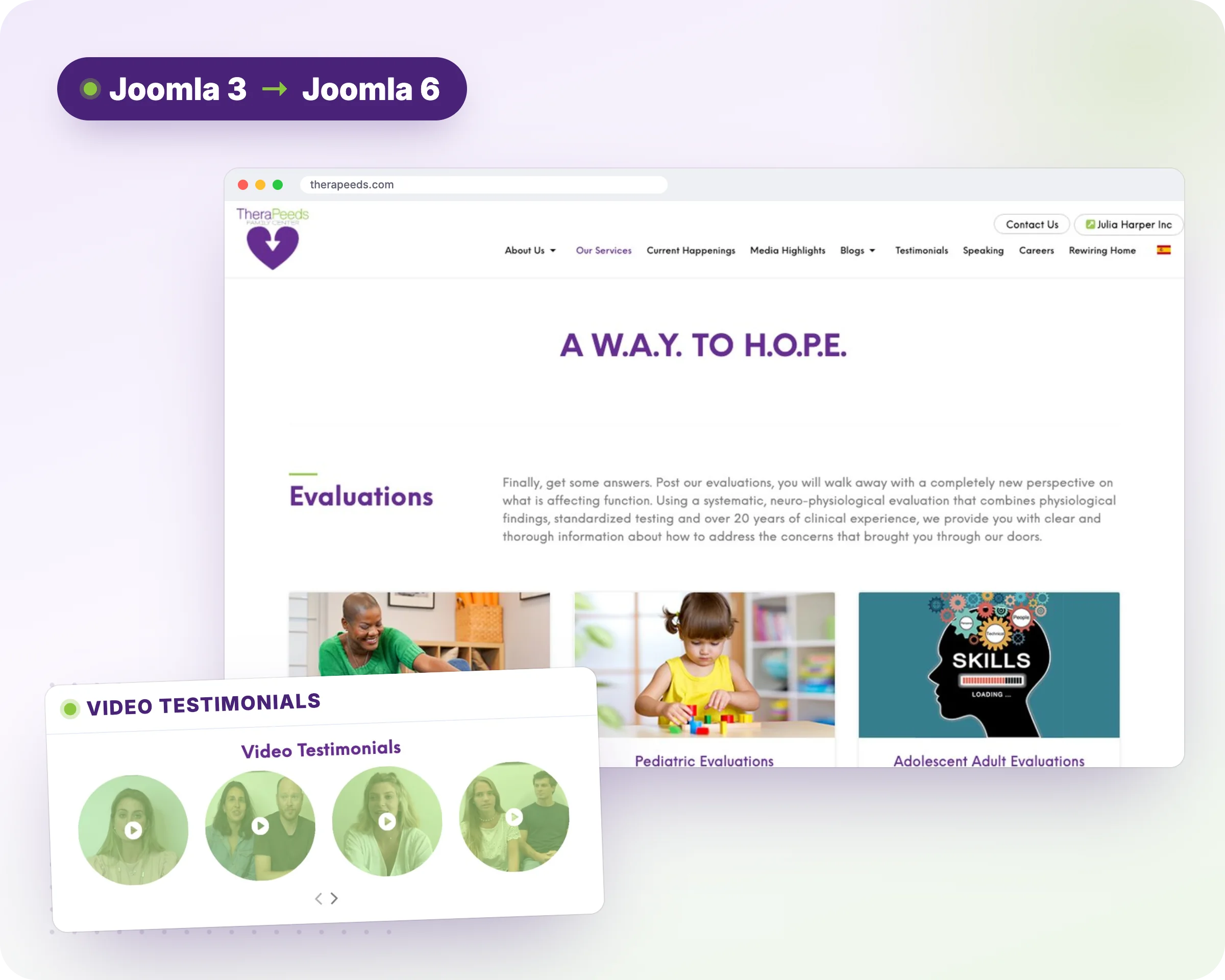 TheraPeeds website on Joomla 6, desktop and mobile