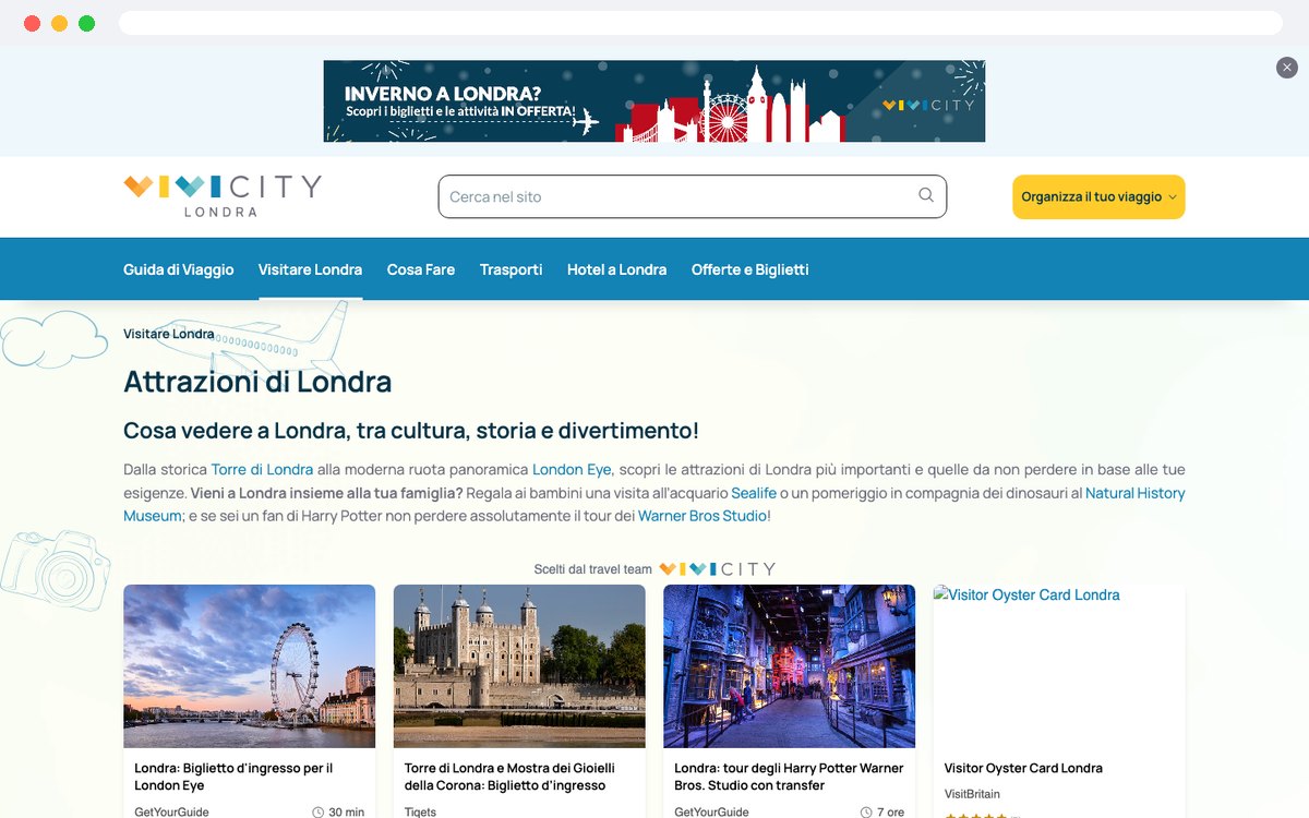 Product cards picked by the travel team on vivilondra.it, a VIVI city guide