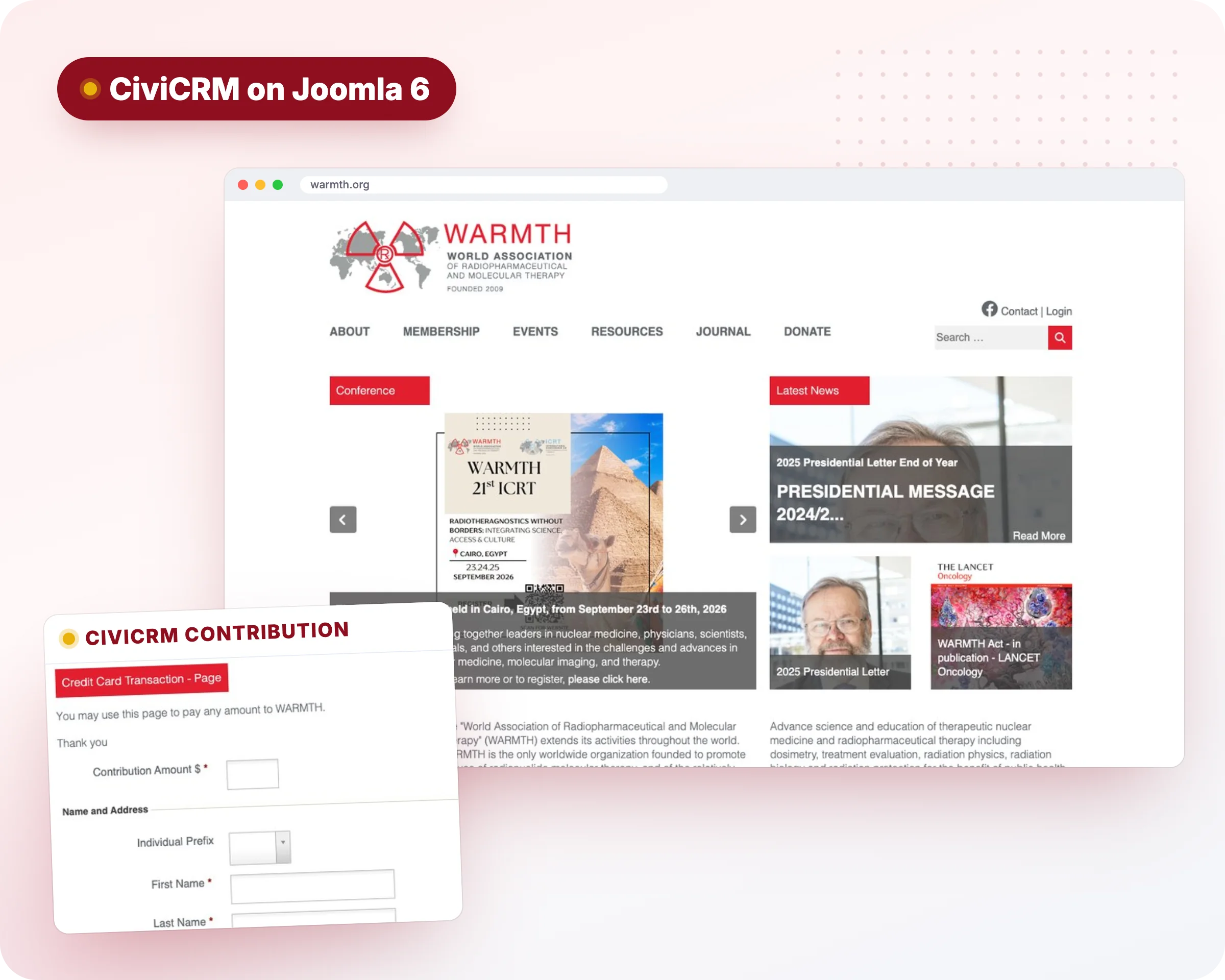 WARMTH website and CiviCRM contribution page on Joomla 6