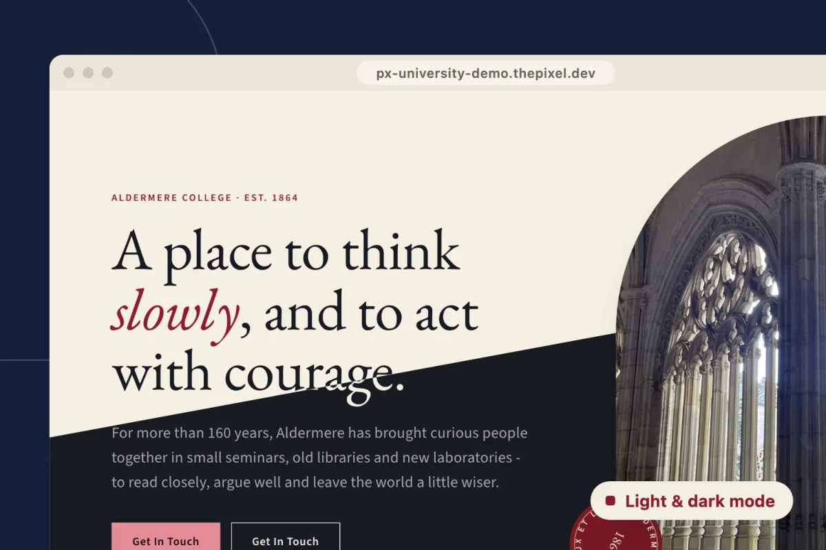 PX University – Light and dark mode